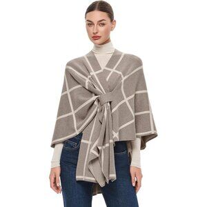 Womens Oatmeal Barley Twist Elegant Poncho Sweater Spring Fall Winter Shawl Wrap